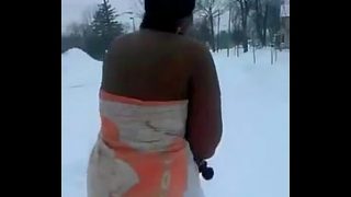 Chick Get’s Naked Just To Do The Snow Challenge…